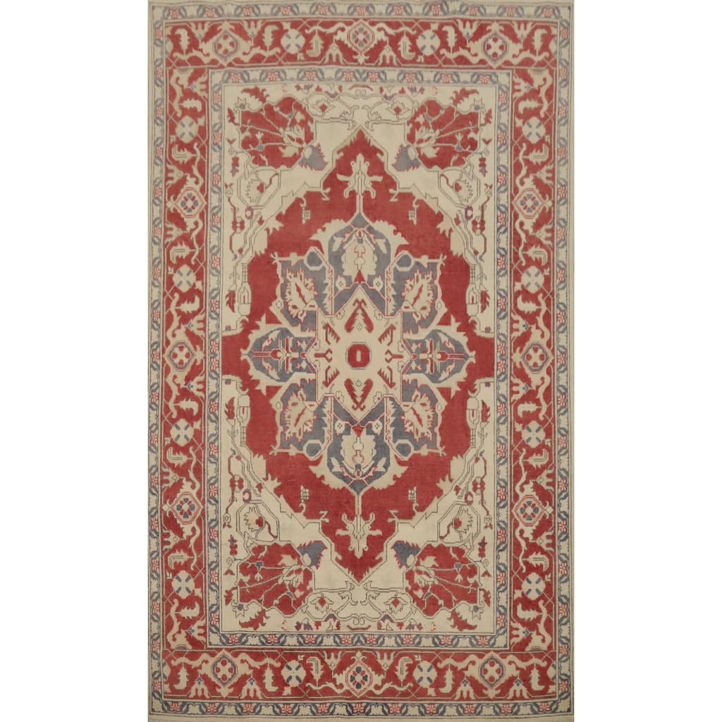 Hand Knotted Oriental 100% Wool Carpet Traditional Medallion Oranges & Rust Heriz (serapi) Area Rug - 9' 0'' X 5' 10''