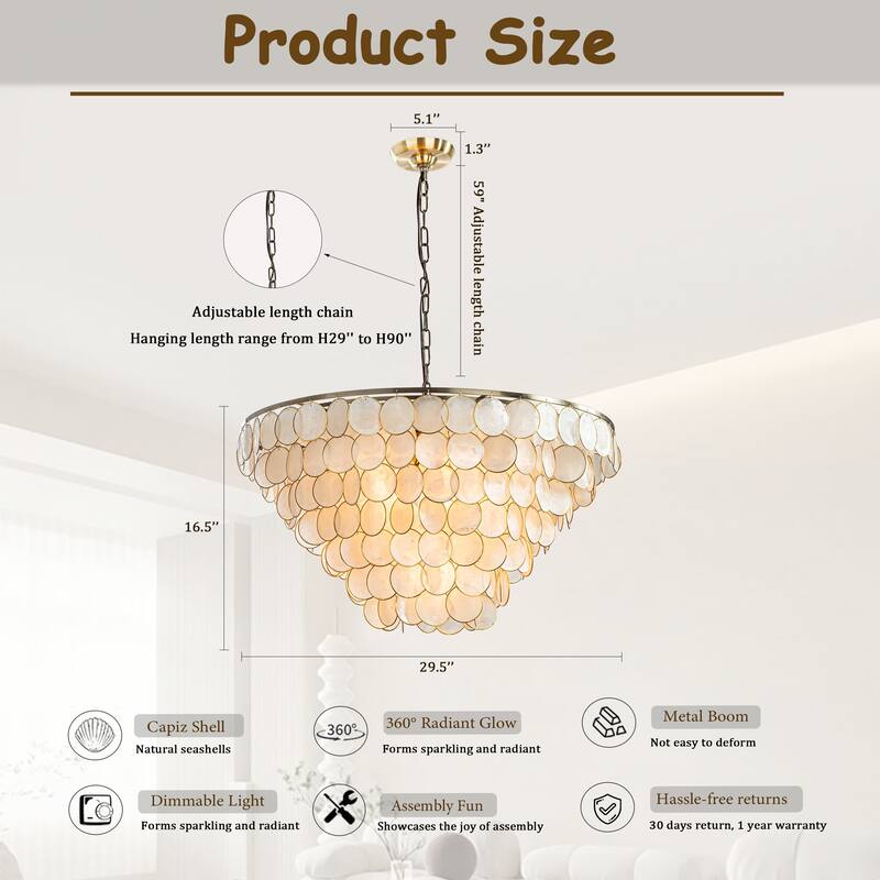 Wide Modern Coastal Aged Bronze Natural Capiz Shell Tiered Flush Mount Vintage Glam Ceiling Light For Living Room