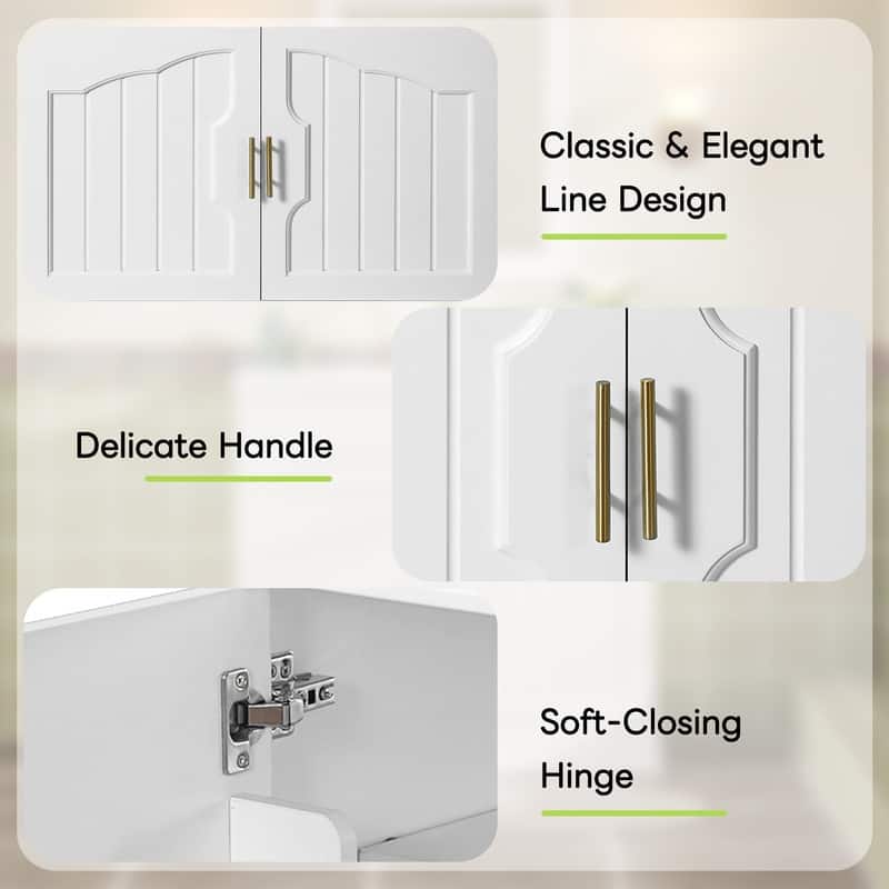 36"W Luxurious Bathroom Vanity with Ceramic Sink, Solid Wood Frame Bathroom Storage Cabinet with 2 Soft-Closing Doors