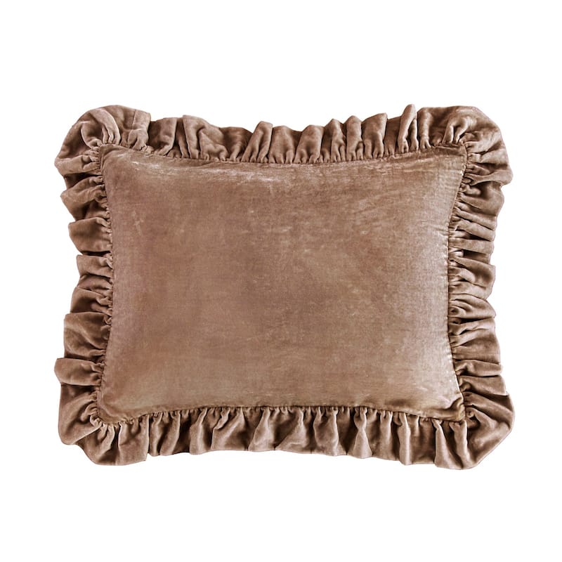 HiEnd Accents Stella Faux Silk Velvet Romantic Western Ruffled Oblong Pillow, 16"x21" - Dusty Rose