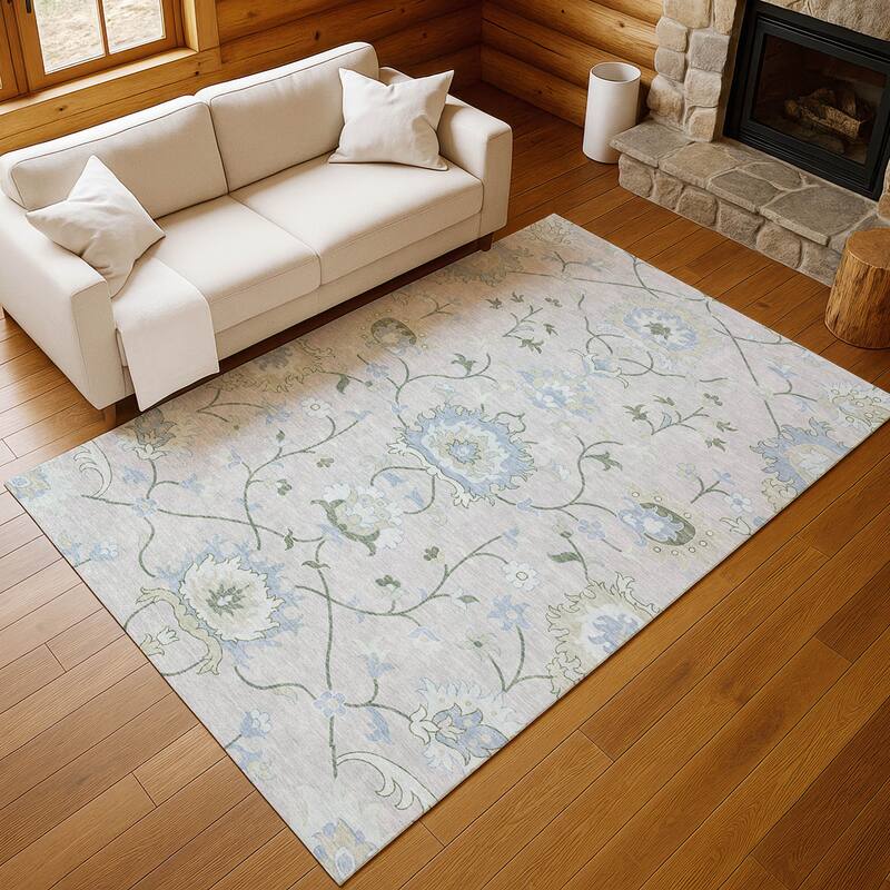 Machine Washable Indoor/ Outdoor Traditional Serena Chantille Rug