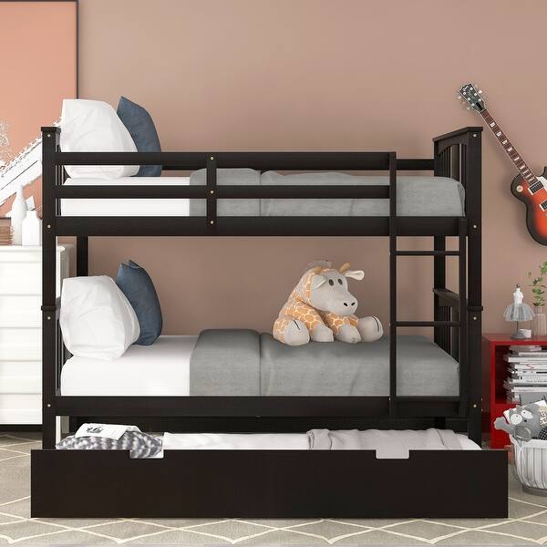 slide 2 of 26, Full over Full Bunk Bed with Twin Size Trundle and Ladder, Headboard & Footboard, Full-Length Guardrail Espresso