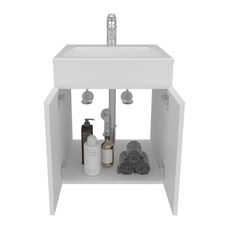 Bathroom Vanity Meka 45 with Two Drawers and Open Shelf, Wall-Mounted Storage, White