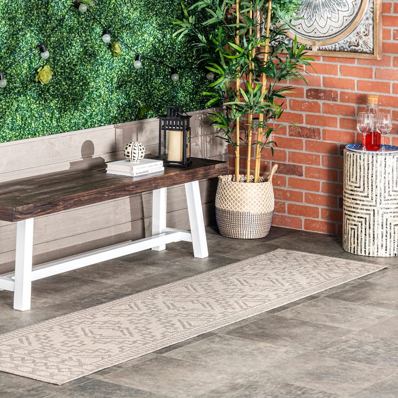 Nuloom Cari Moroccan Tribal Indoor/Outdoor Area Rug - 2' x 8' Runner - Grey