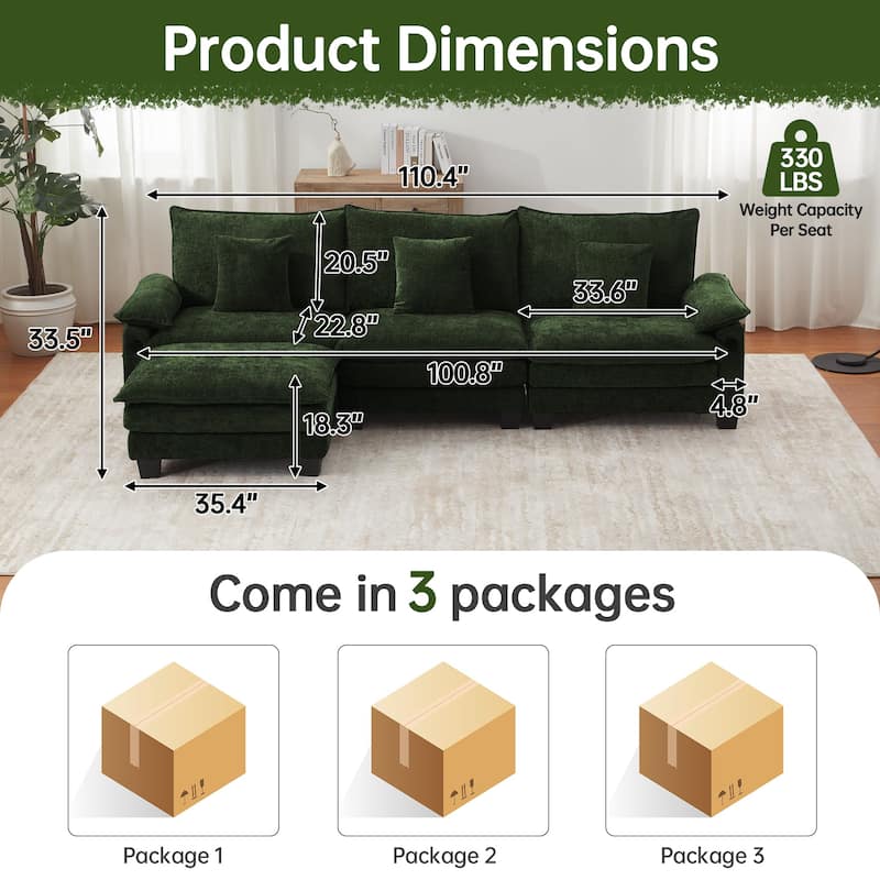 Modular Sectional Sofa Set Convertible Sectional Sleeper Sofa with Chaise for Apartment