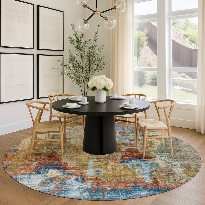 Machine Washable Indoor/ Outdoor Abstact Contemporary Chantille Rug