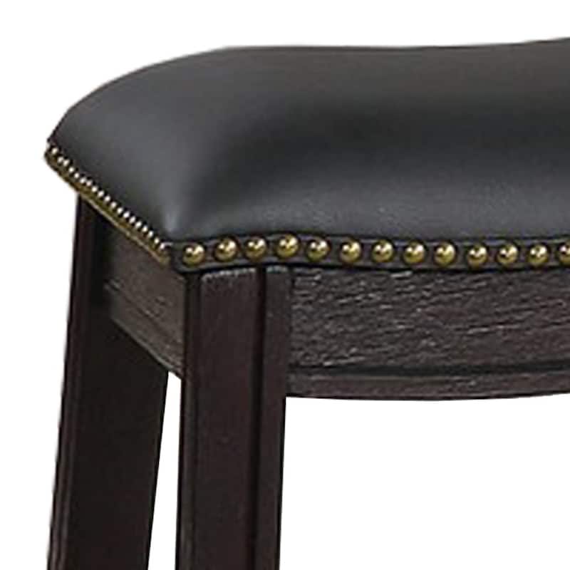 Curved Leatherette Stool with Nailhead Trim, Set of 2 - 18 H x 13.8 W x 18 L Inches