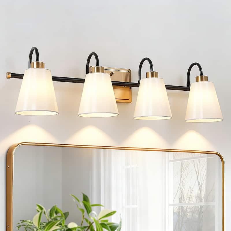 Barr Mid-century Modern 4-Light Bathroom Vanity Light Fabric Wall Sconce - 4-Light - W28" x D 7.1" x H 8.3"