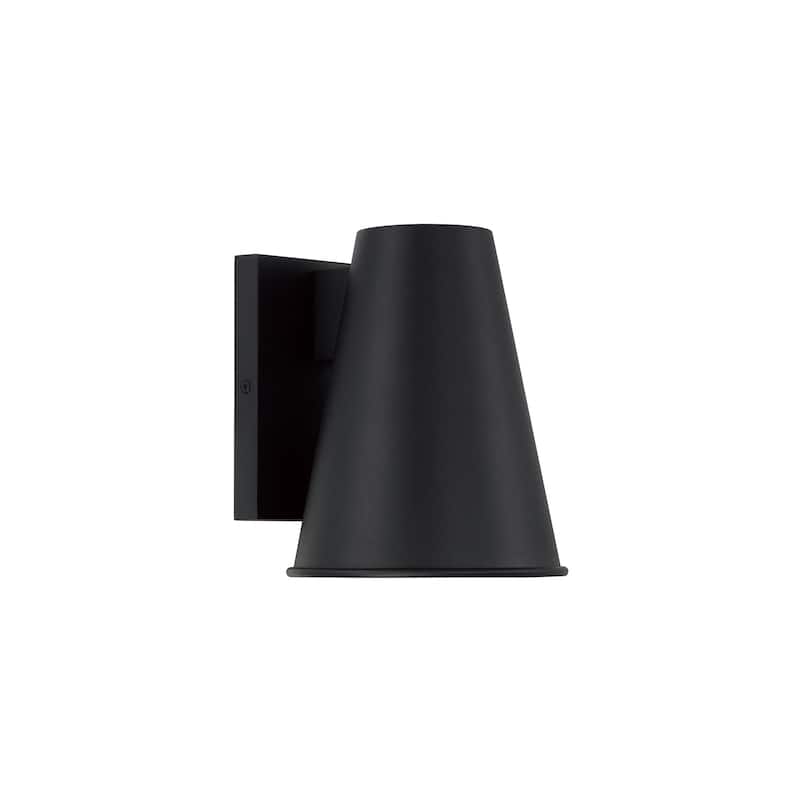1-Light Outdoor Night Sky Friendly Cone Wall Lantern in Black with Painted White Interior - 6.5"W x 8"H x 7.25"E
