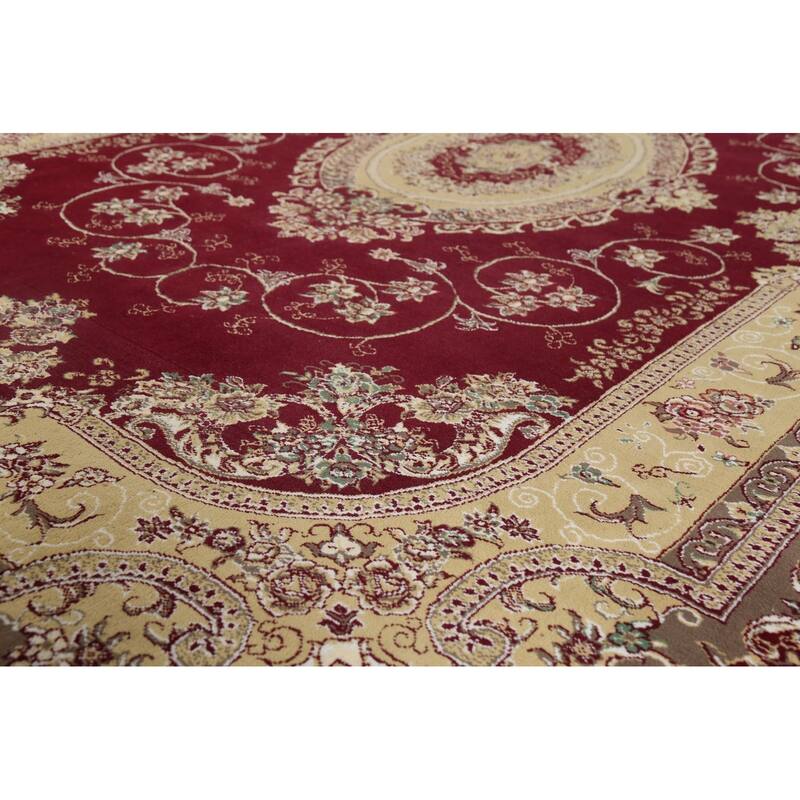 Burgundy Red Aubusson Turkish Rug Machine Made Carpet - 6'7" x 9'9"