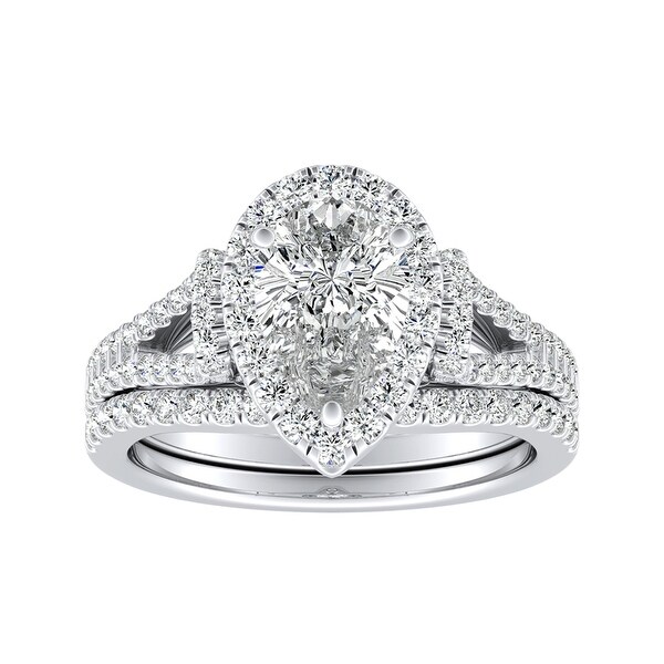 Lab Grown 1 1/2ctw Pear Halo Diamond Bridal Set 14k Gold ... (600 x 600 Pixel)