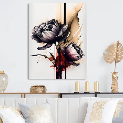 Designart 'Red Peony Flower On Abstract Paint I' Floral Peony Metal Wall Art