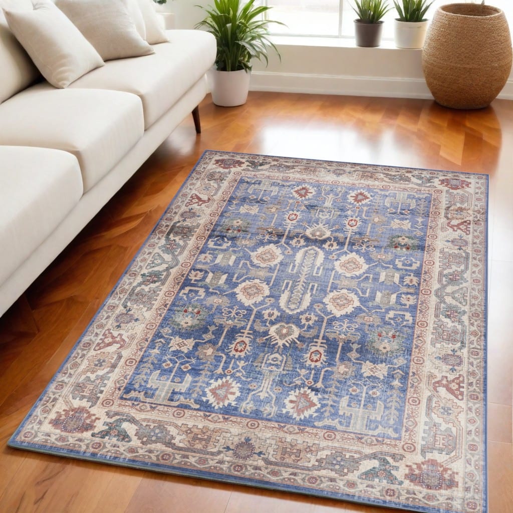Lehap Power Loomed Distressed Non Skid Stain Resistant Low Pile Area Rug By HomeRoots - 84' X '60' X '0.2