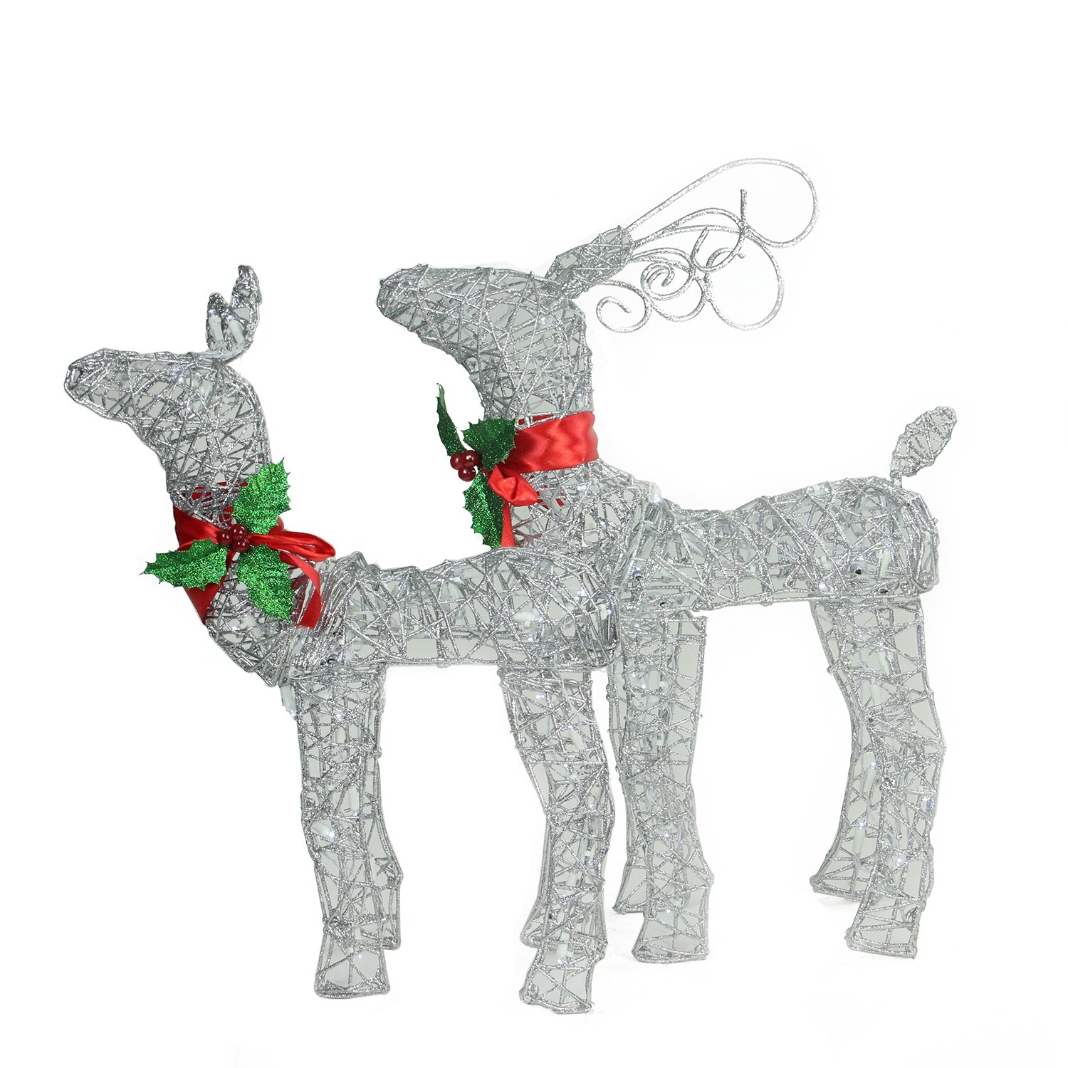 Shop Set Of 2 Led Lighted Silver And Red Glitter Buck And Doe