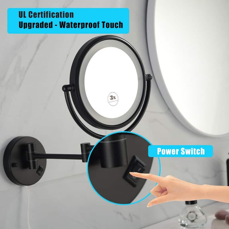 8 Inch Extension Wall Mount Two-Sided Makeup Vanity Mirror with LED - Matte Black
