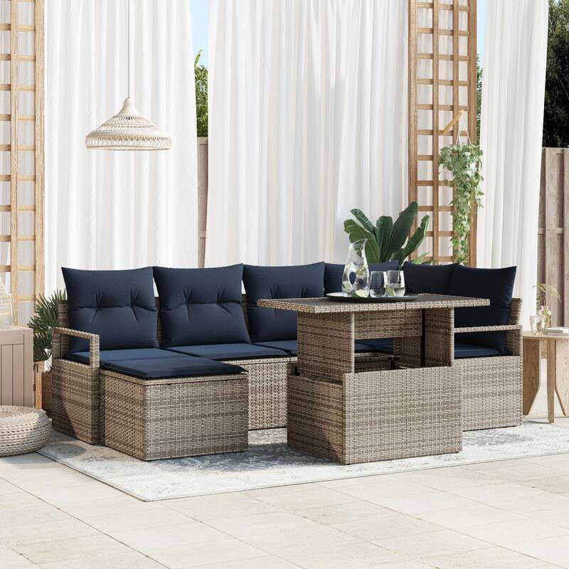 vidaXL 7 Piece Garden Sofa Set with Cushions - 91.3×48×27.2 - Grey