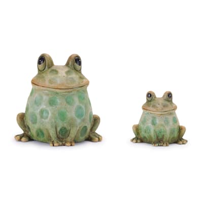 Speckled Sitting Frog Terracotta Garden Statues - 5.25" - Green - Set of 4