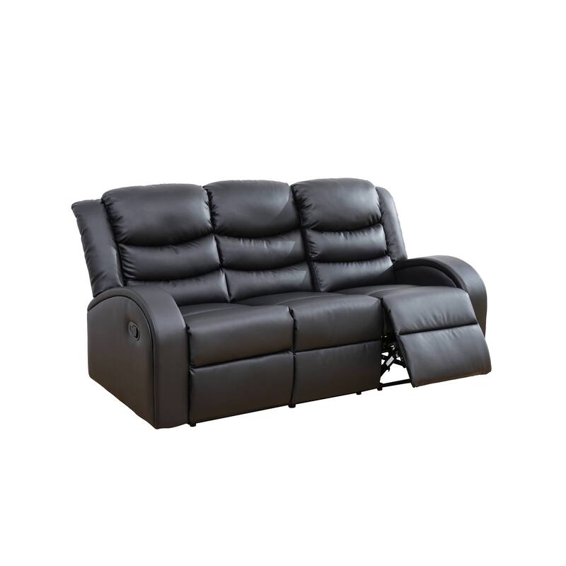 Black Faux Synthetic Leather 3-Piece Couch Living Room Sofa Set