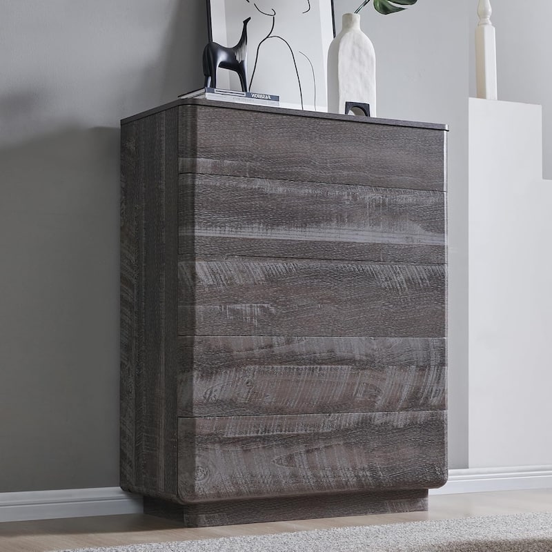 Modern 5 Drawer Dresser for Bedroom, Handle-less Wooden Dressers - Light Grey