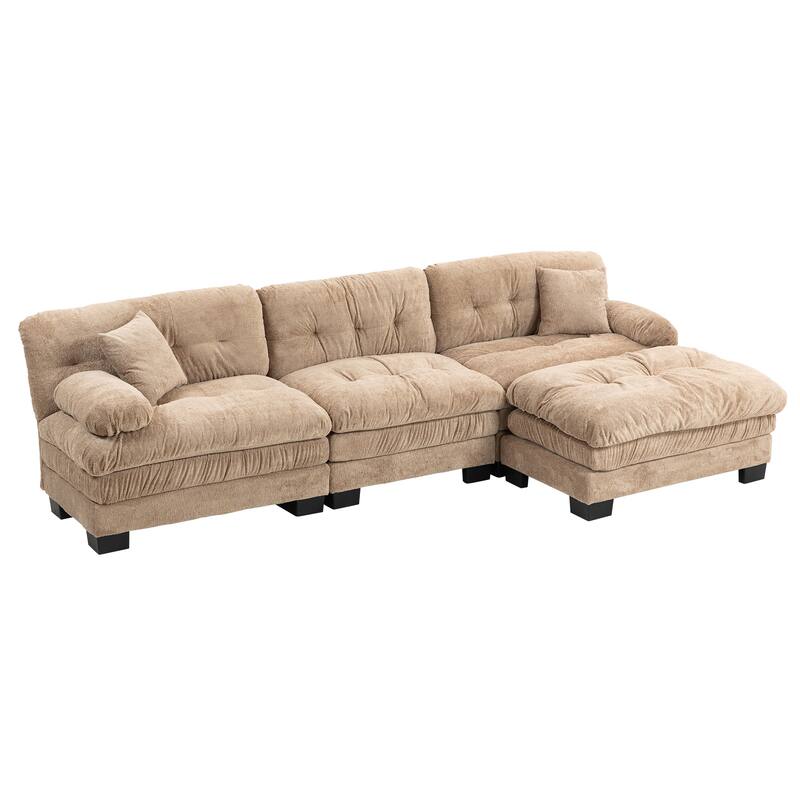 Modern 3 Seat L Shaped Modular Sectional Sofa with Chenille Upholstery and Ottoman for Living Room and Guest Room