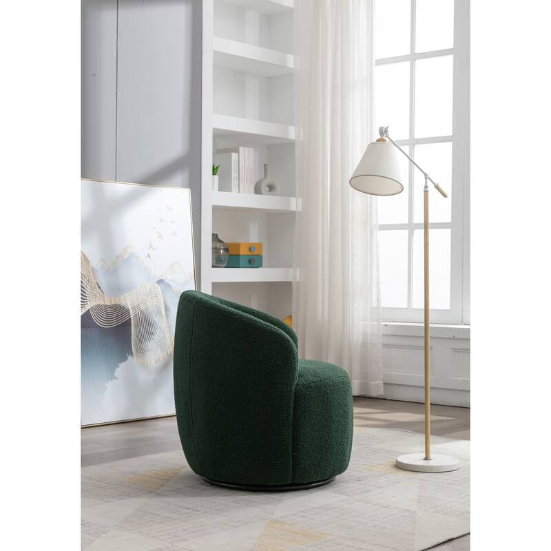 Teddy Fabric Swivel Barrel Chair, Round Upholstered Armchair, Small Single Sofa with Metal Ring for Living Room, Bedroom