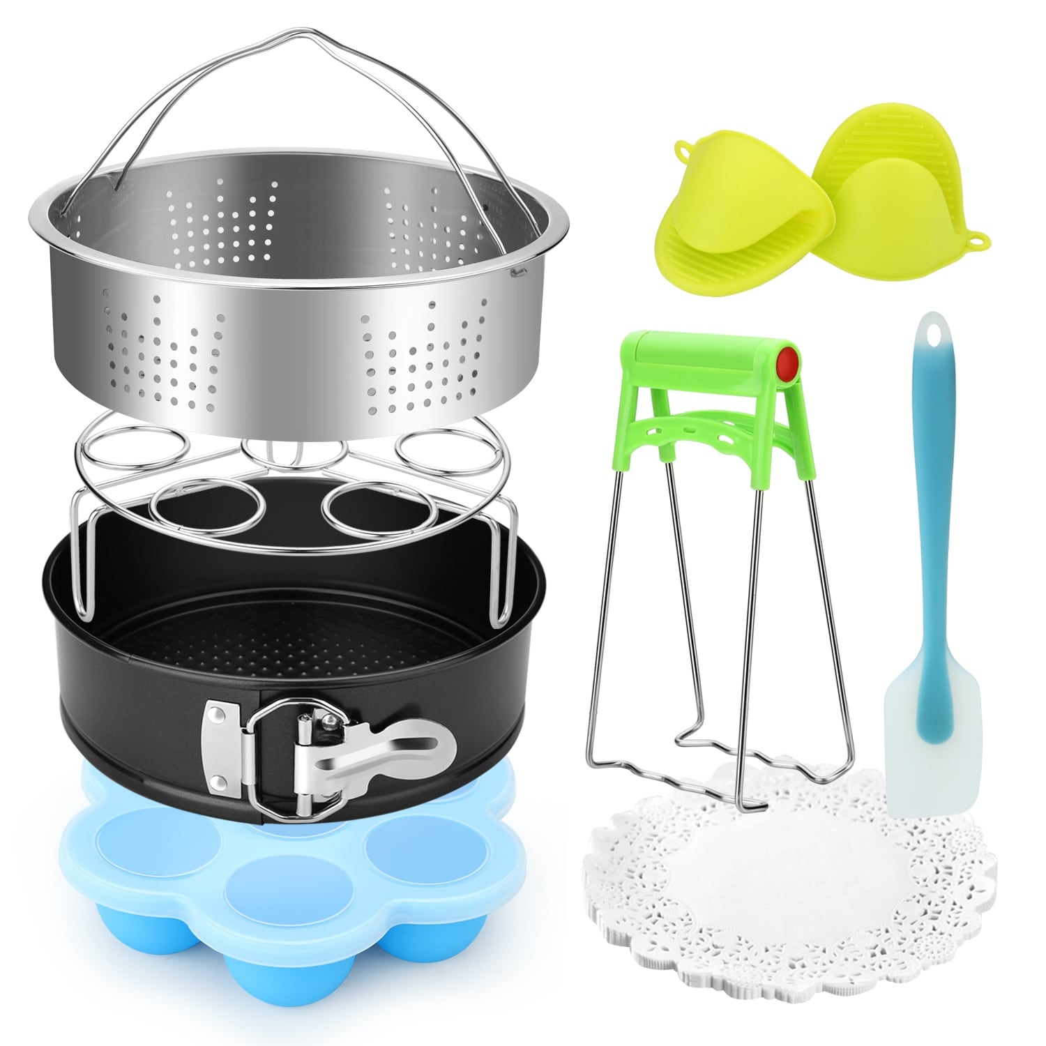  Instant Pot Accessories Steamer Basket,Fits Instant Pot 5, 6, 8  Quart Pressure Cooker with Egg Steaming Rack and Kitchen Silicone Tongs,  Stainless Steel 3 Pcs Set: Home & Kitchen