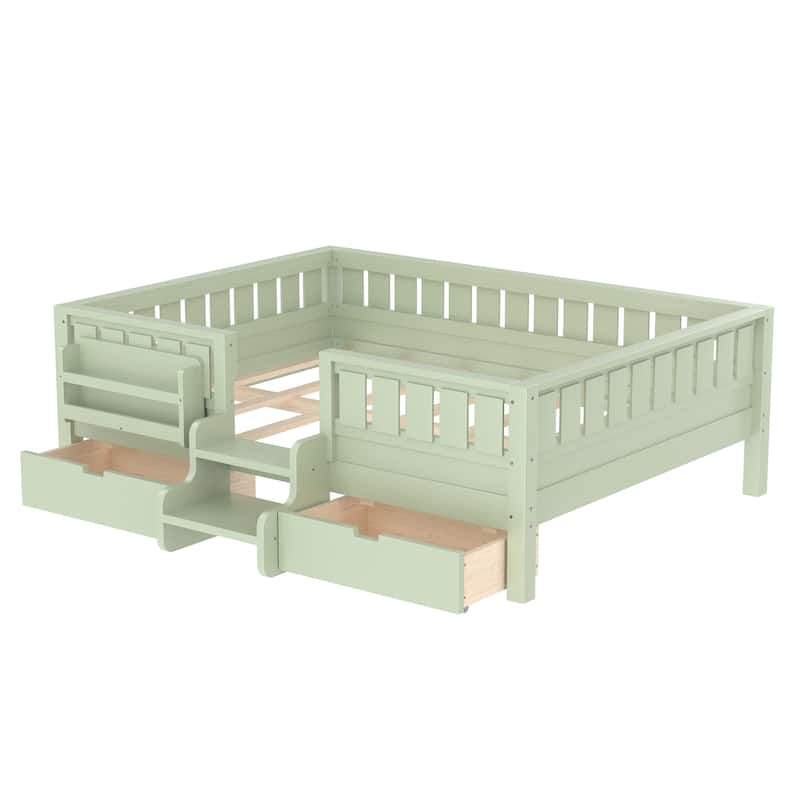 Full/Twin Loft Bed with Storage Drawers, Safety Staircase & Rails