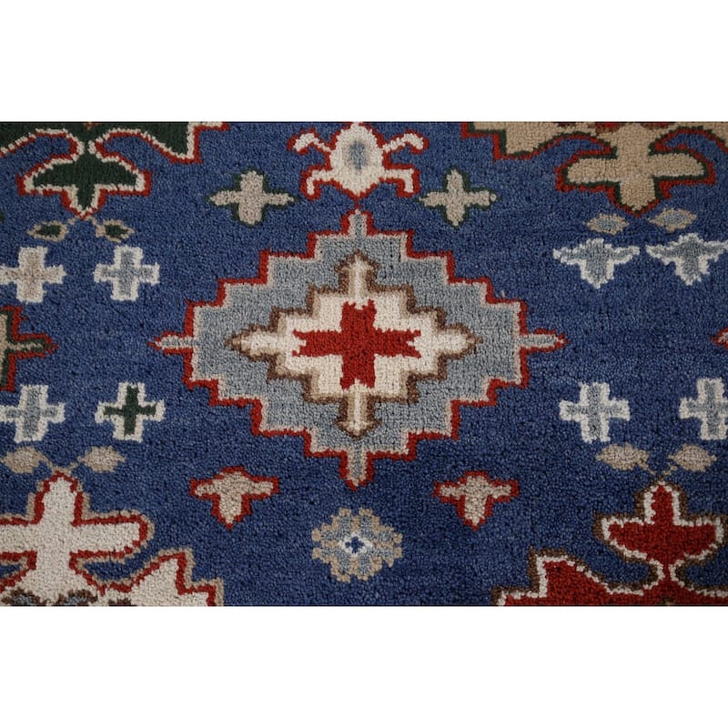 Blue Geometric Kazak Oriental Area Rug Handmade Wool Carpet - 8'0" x 9'11"