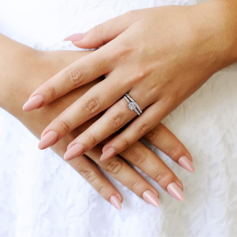 1/5ct TDW Diamond Cluster Bridal Set in Silver for Women