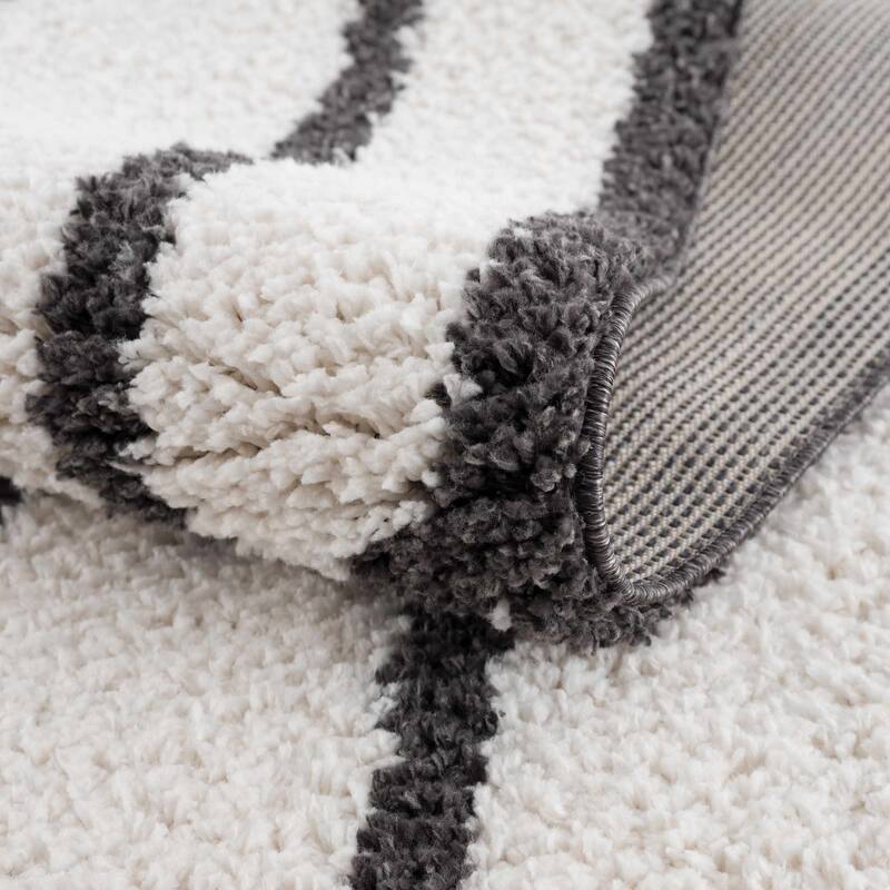 Hauteloom Brad Shaggy High Plush Pile Abstract Striped Area Rug