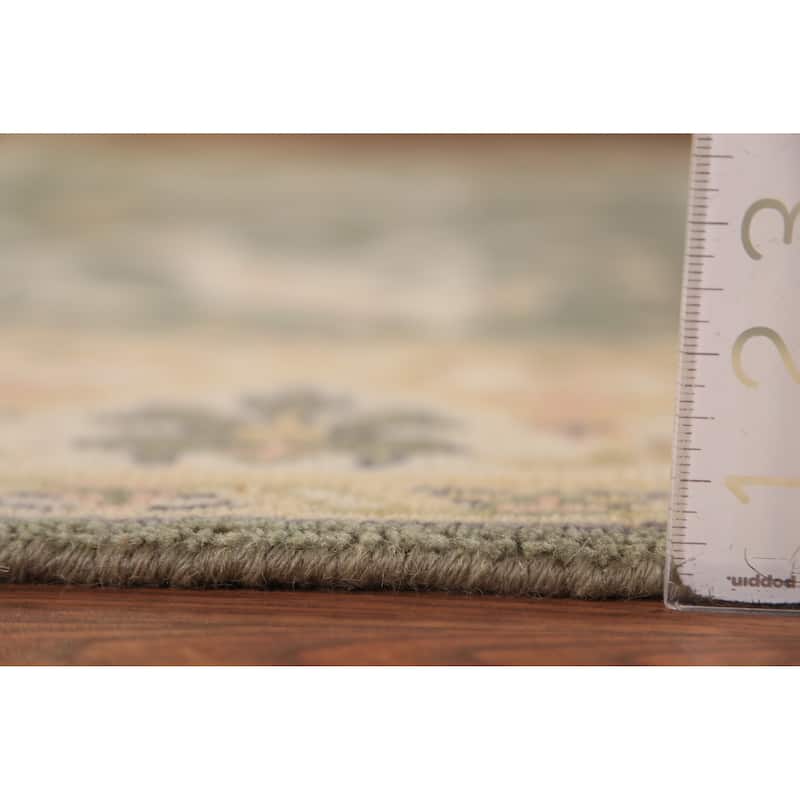 Green Oushak Oriental Rug Transitional Hand-Knotted Wool Carpet - 4'2"x 6'2"