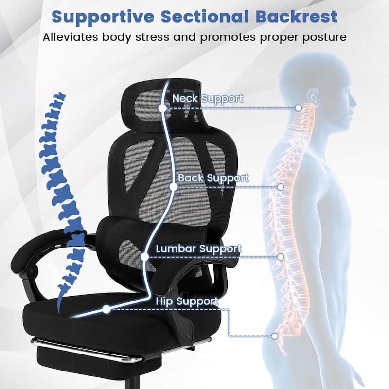 Costway Ergonomic Office Chair with Retractable Footrest & 135° - See Details