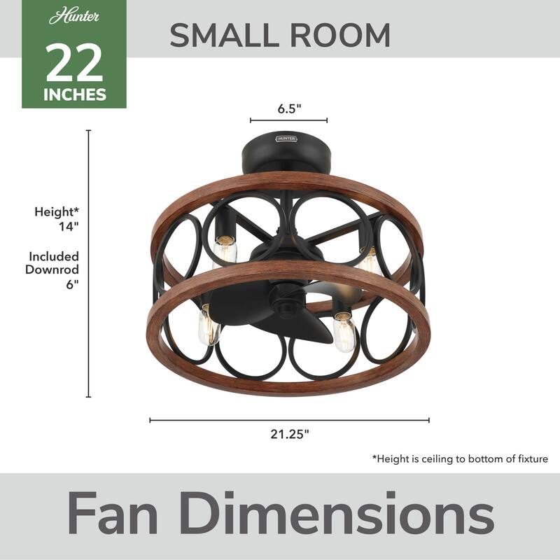 Hunter Haven 22" Fandelier Ceiling Fan w/ Light, Remote - Modern, Industrial, Farmhouse - Small Spaces