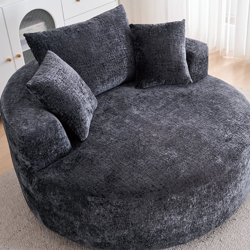 Round Accent Chair with High-Resilience Cushions, Swivel Chenille Barrel Chair, Fluffy Sleeper Lounge Chair