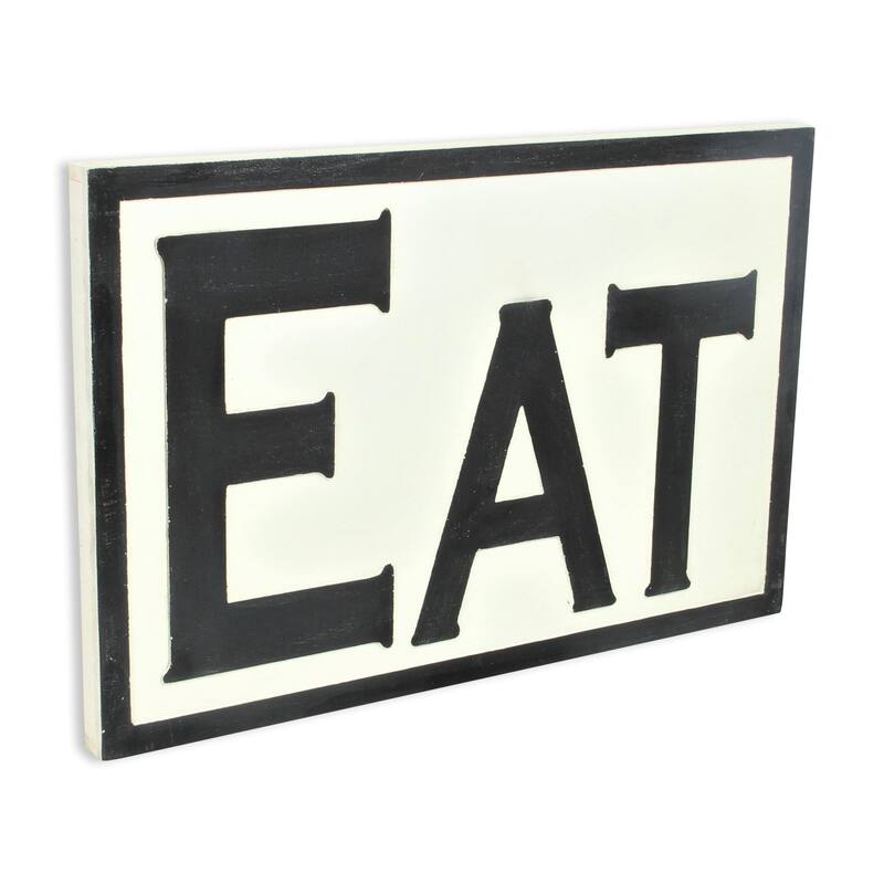 HomeRoots 16" X 24" White and Black Eat Wood Wall Decor
