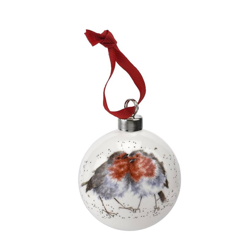 Royal Worcester Wrendale Designs Christmas Bauble - Snuggled Together (Robin)