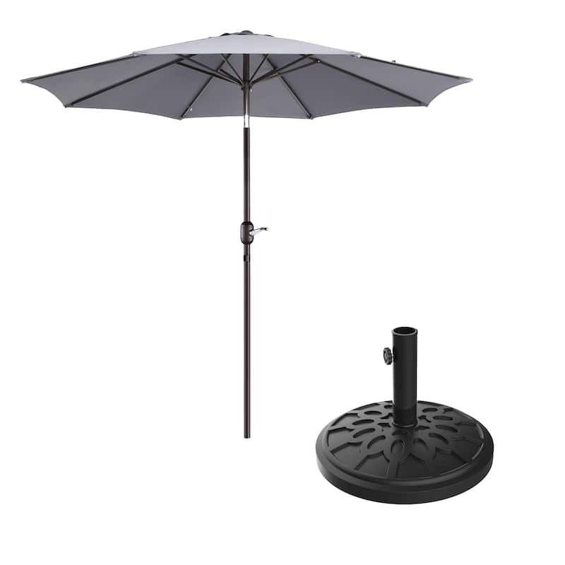 Villacera 9-Foot Outdoor Patio Umbrella with Base - Gray