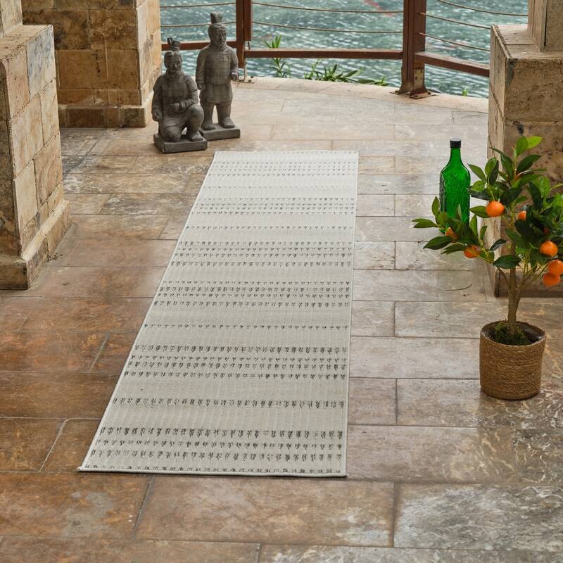 Jasi Stripe Weather Resistant Sleek Contemporary Runner Outdoor Rug