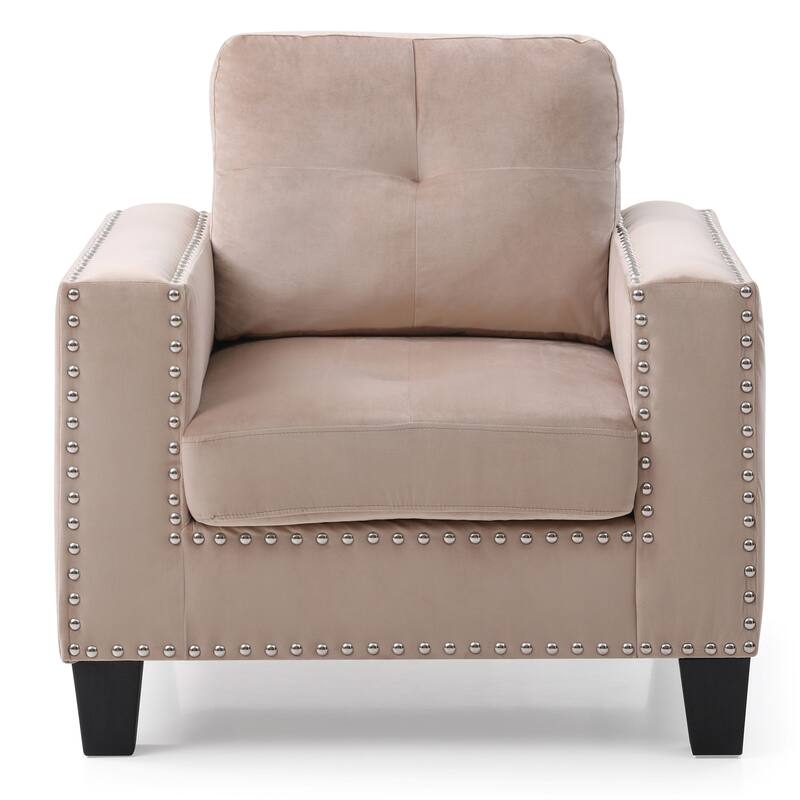 Nailhead Trim Velvet Upholstered Accent Chair - 36" - Beige