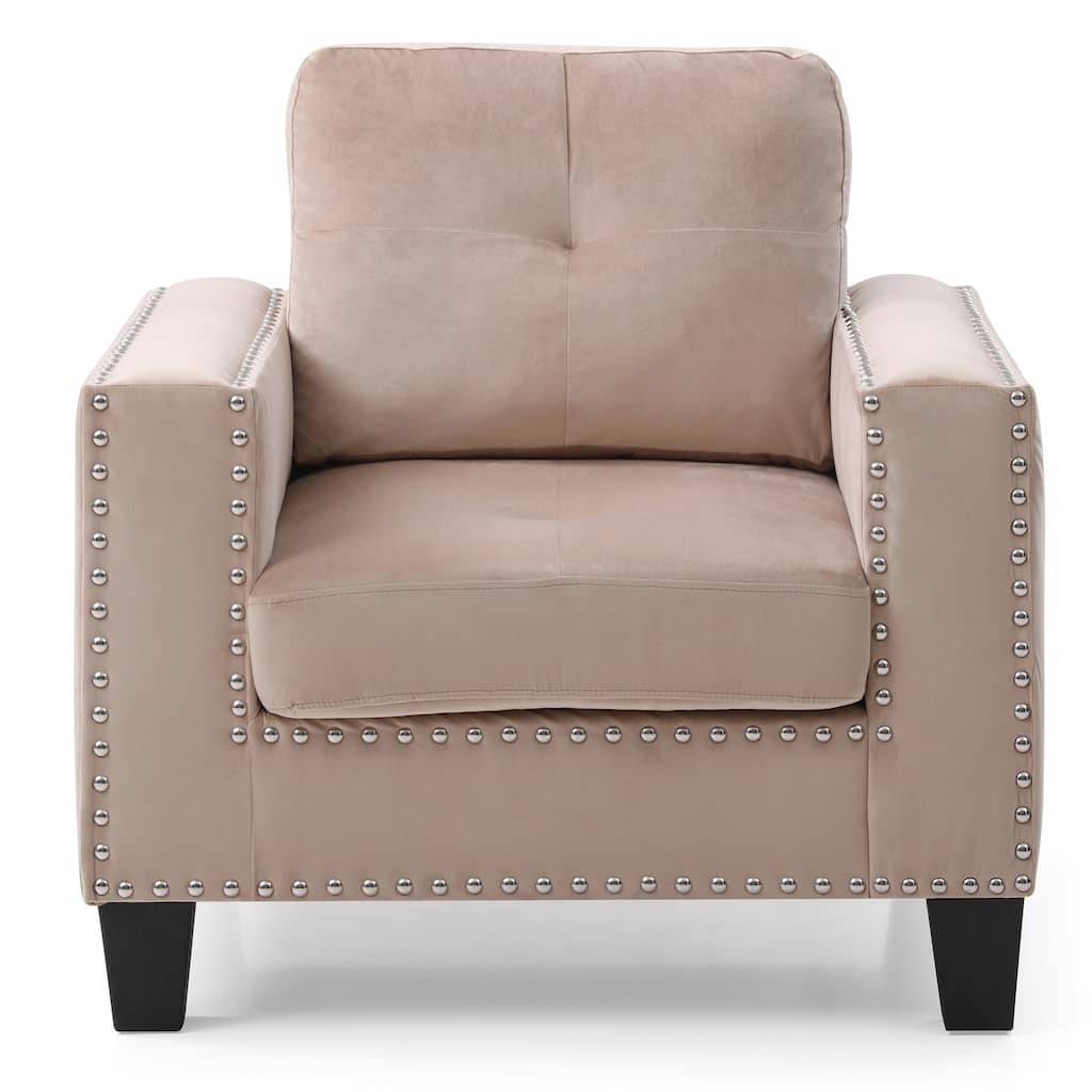 Nailhead Trim Velvet Upholstered Accent Chair - 36" - Beige