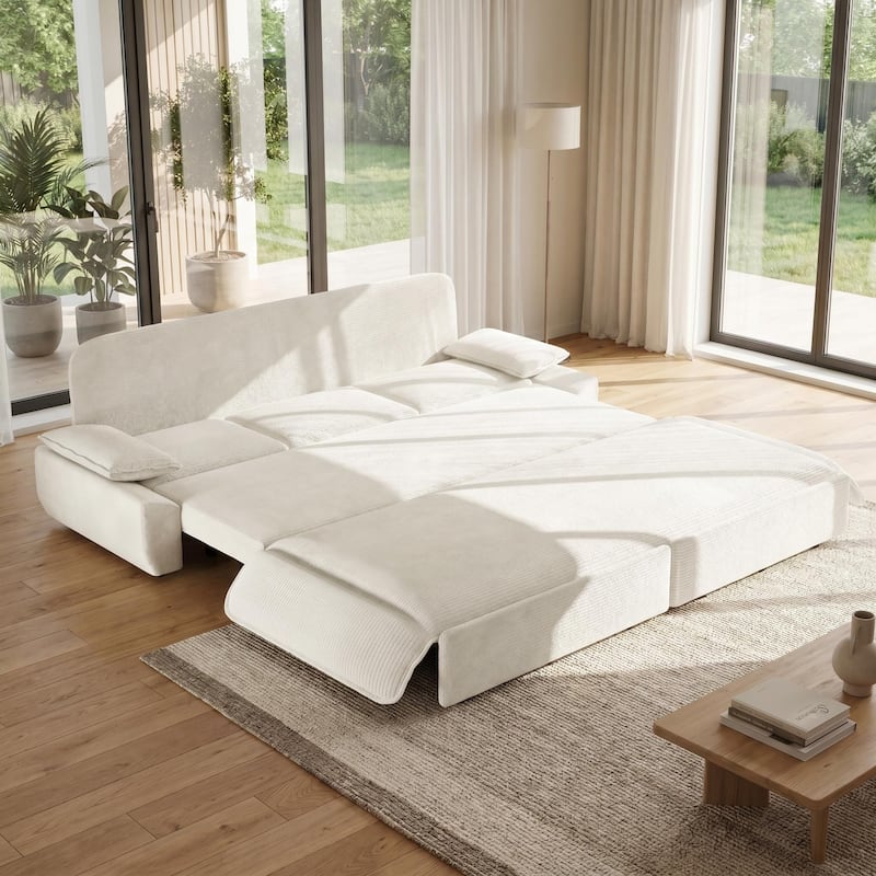 Homy Casa 73.2''/94.5" Queen/King Pull Out Sofa Bed, 3-in-1 Corduroy/Velvet Sleeper Couch