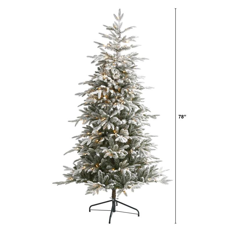 6.5' Flocked Manchester Spruce Artificial Christmas Tree with 300 Lights and 781 Bendable Branches