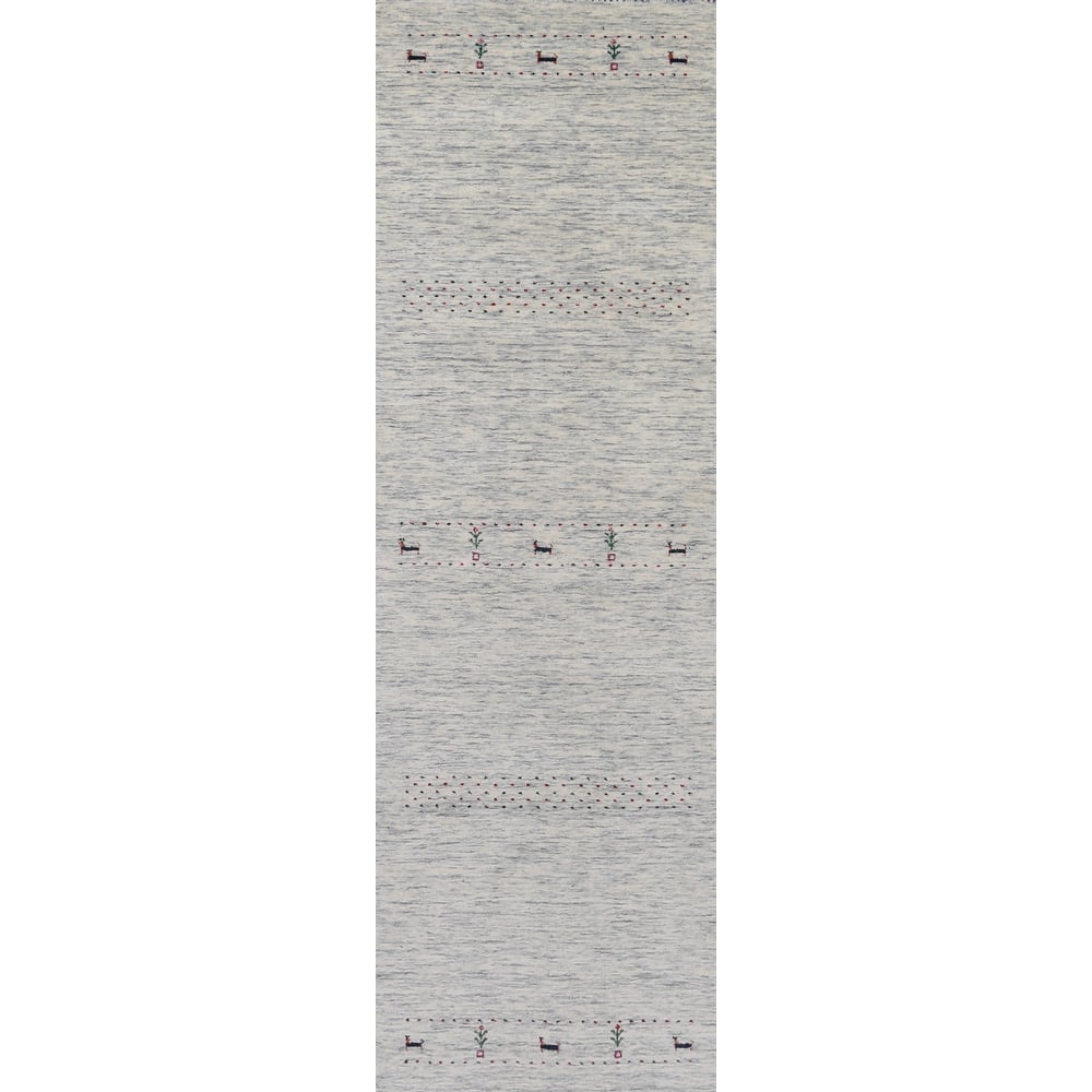 Hand Knotted Oriental 100% Wool Carpet Tribal Animal Pictorial Beige & Ivories Gabbeh Runner Rug - 9' 11'' X 2' 5''