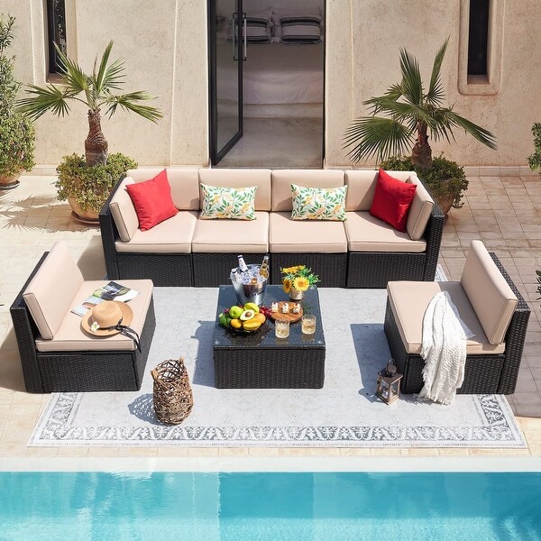 Furmax 7 Pieces Patio Conversation Sets with Cushions and Glass