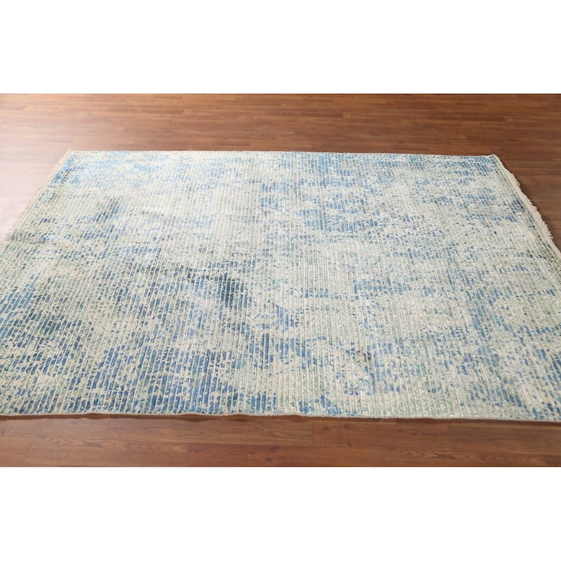 Striped Abstract Area Rug Hand-Knotted Wool Carpet - 5'7" x 7'6"