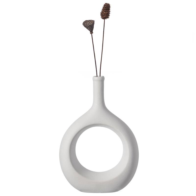 Contemporary White Ceramic Unique Shaped Flower Table Vase Centerpiece - Small