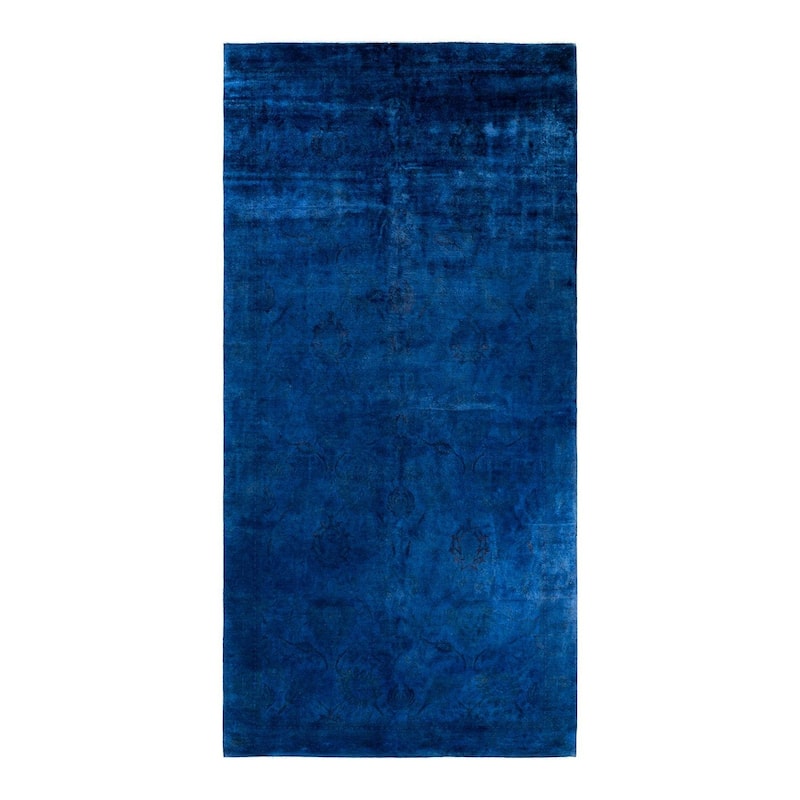Overton Handknotted Wool Vintage Inspired Contemporary Overdyed Blue Area Rug - 18' 3" x 9' 1"