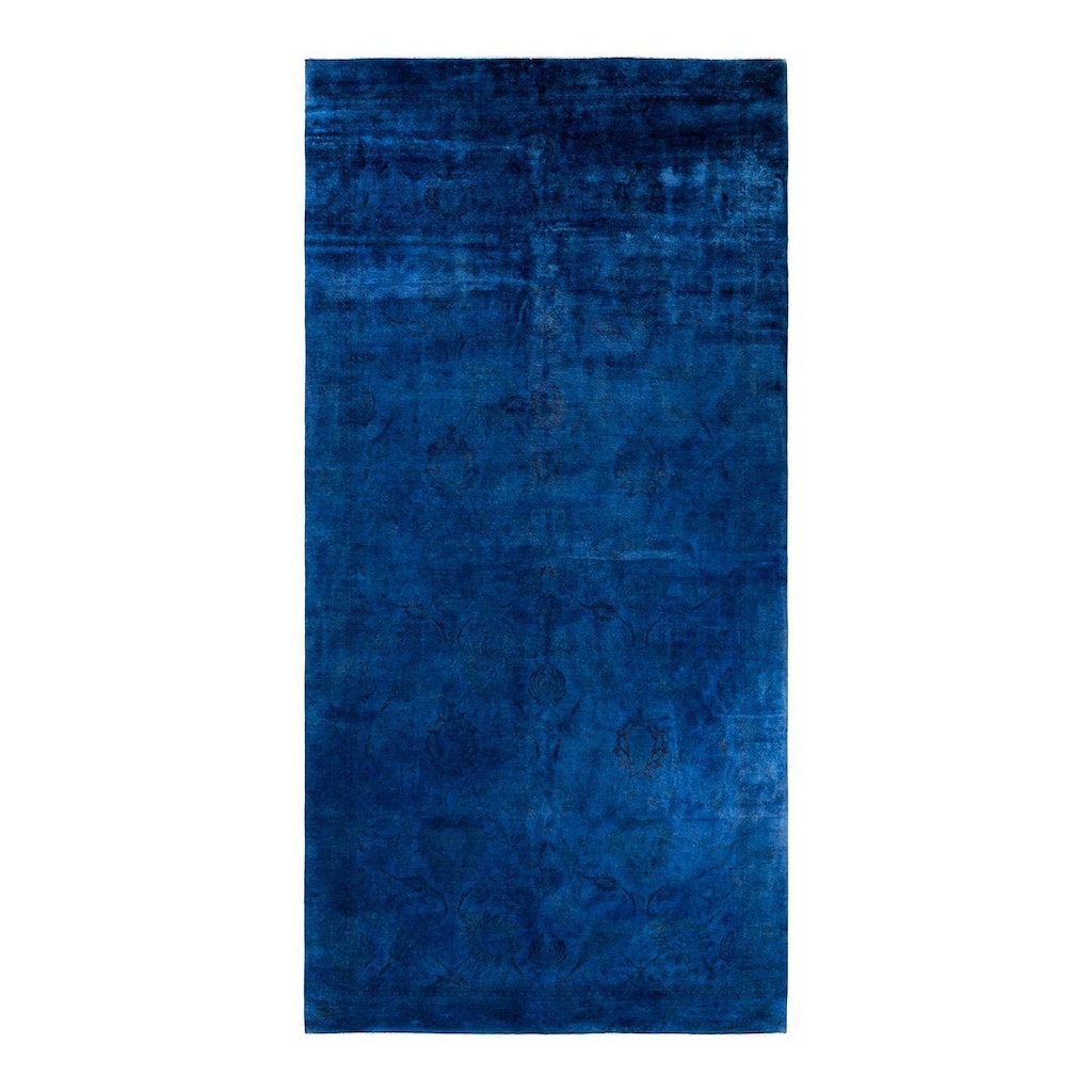 Overton Handknotted Wool Vintage Inspired Contemporary Overdyed Blue Area Rug - 18' 3" x 9' 1"