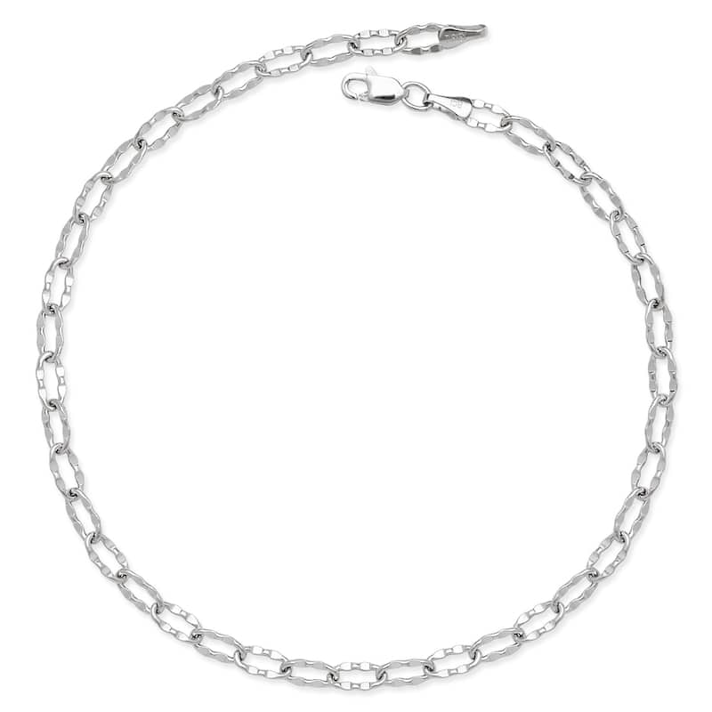 Curata 14k Yellow or White Gold 10-inch Flat Hammered Oval Link Anklet