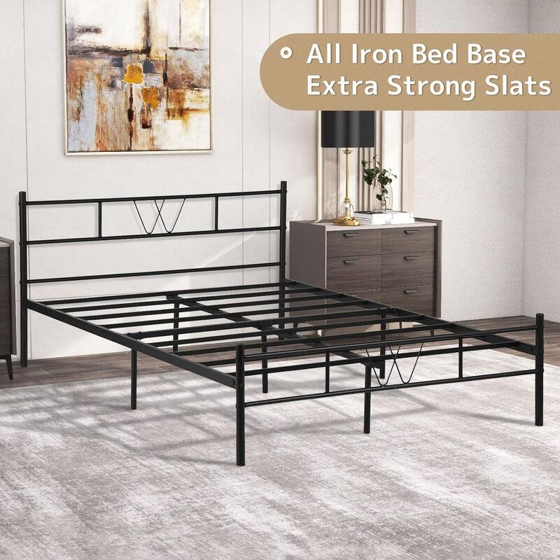 Black Metal Bed Frame Twin Platform Bed with Headboard and Footboard, No Box Spring Needed